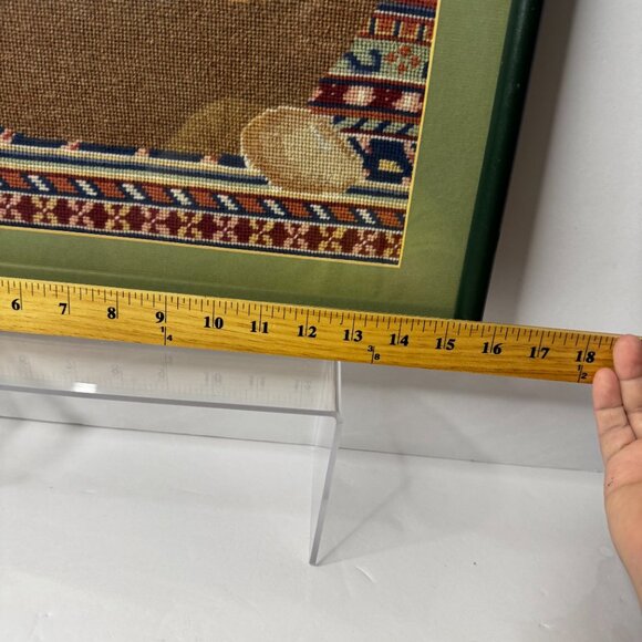 Framed Needlepoint Canvas Chicken in a Basket Finished Completed Picture Frame - Picture 4 of 6